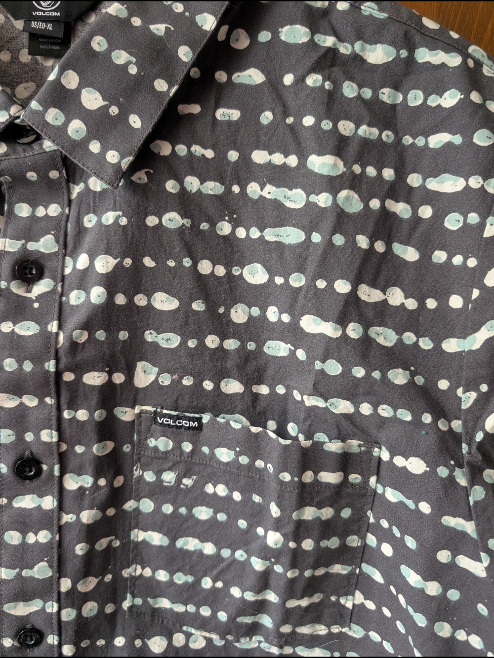 Volcom Black Men's Modern Fit Button-Up Shirt with Mint Dot Print